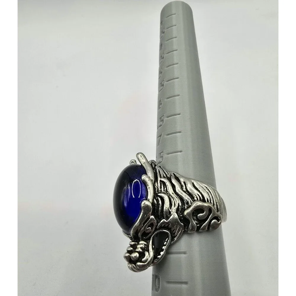4pc Gothic Ring Lot Blue Stone Dragon Head Octopus Evil Eye  Sz 5.5-8.5